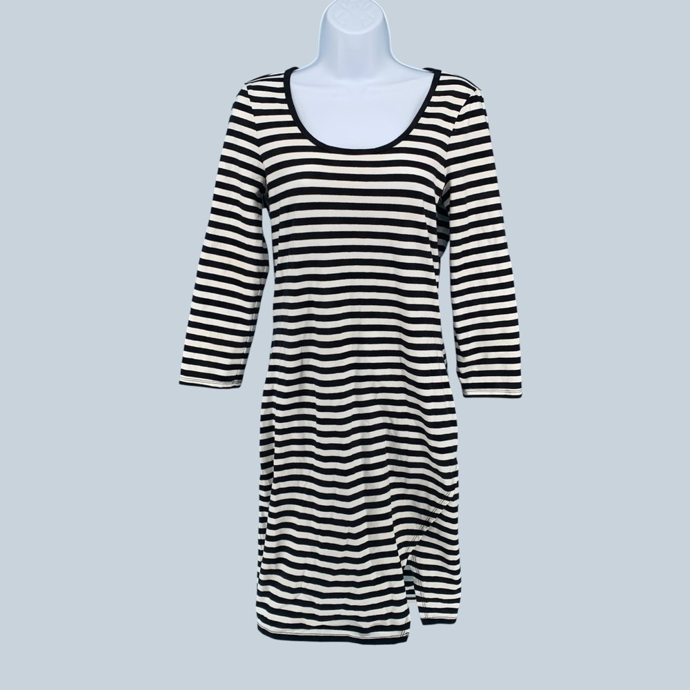 Express Cotton Dress Womens Medium Black White Striped Sheath stretch minimalist